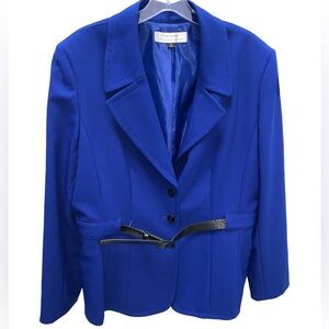Tahari Women's Royal Blue Blazer with Black Accent Belt Size 18